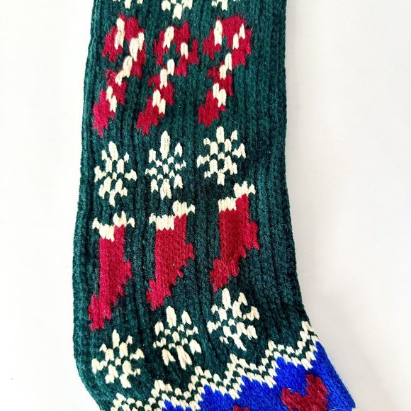 Vintage Pom-Pom Snowflake Chanel Knit Stocking Candy Canes Red Green‎ Blue ￼￼ - Picture 4 of 8